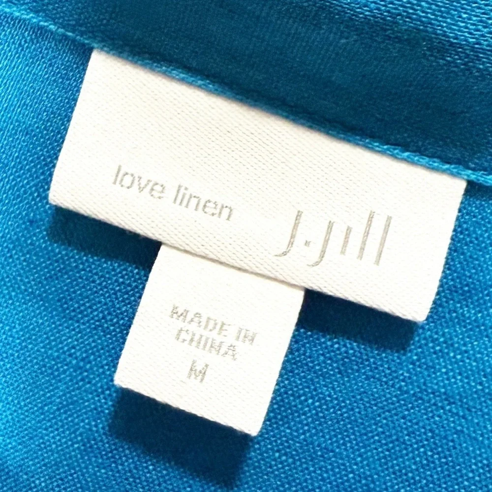 J. Jill Love Linen Tahitian Teal Popover Button Tunic Top Blouse - Picture 9 of 10